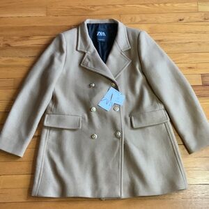 Zara Women's Classic Camel Color Wool Pea Coat